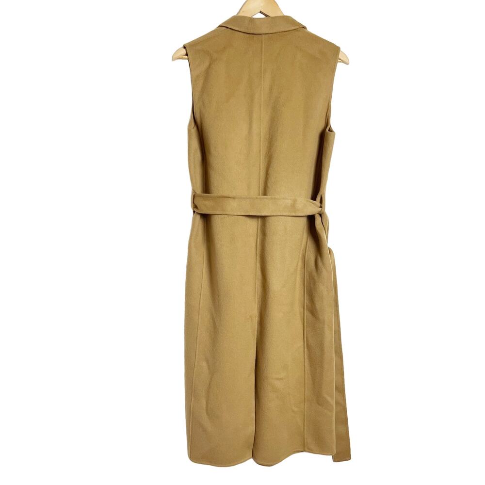 Theory Long Clairene Tan Wool Cashmere Sleeveless Belted Coat Size Petite - Picture 6 of 12